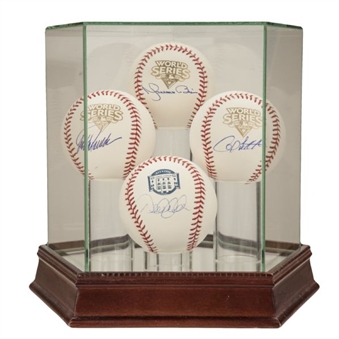 New York Yankees “Core Four” Single Signed Baseball Display with Jeter and Rivera 